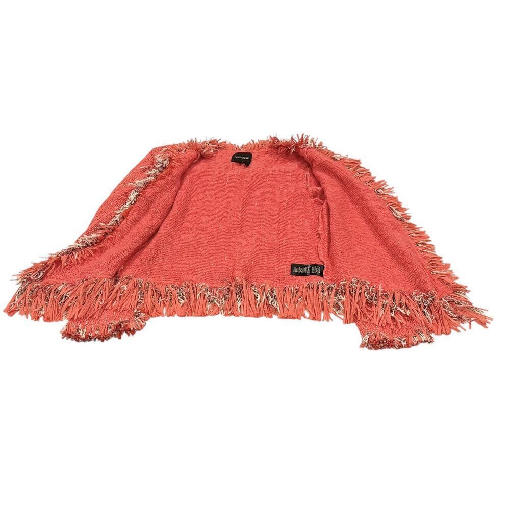 NIC + ZOE Pink Fancy Fringe Open Knit Blazer Women’s Small Tweed-Like - Picture 7 of 15